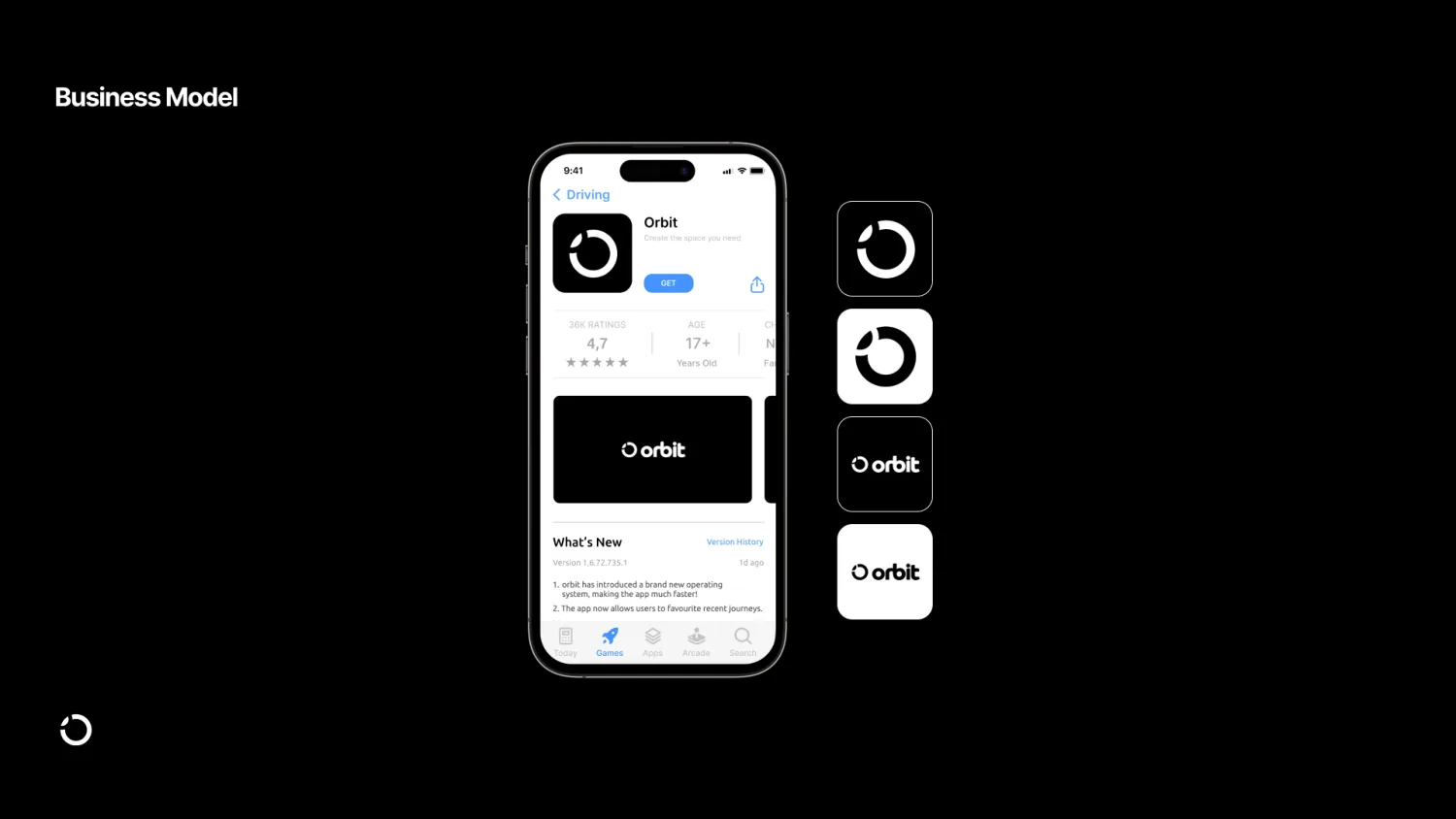 The orbit logo and app store listing